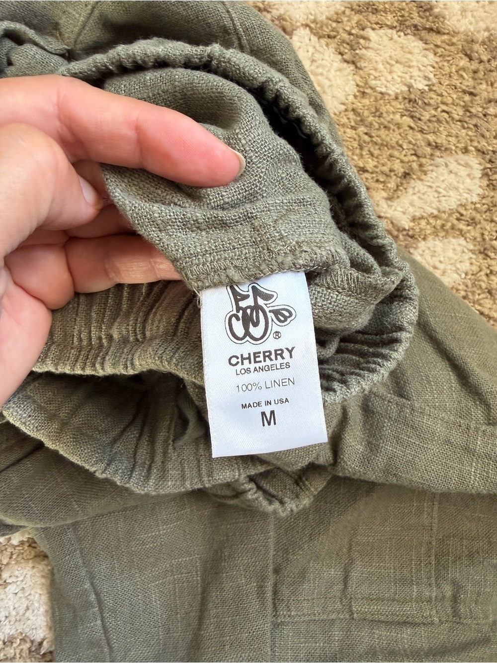 Cherry LA Baja Wide Leg Linen Drawstring Cargo Pants Green - Picture 7 of 11